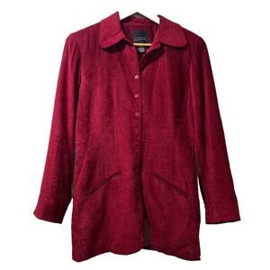 Limited Medium Crushed Velvet Red Button Up Blazer Jacket Women’s Lined Fitted